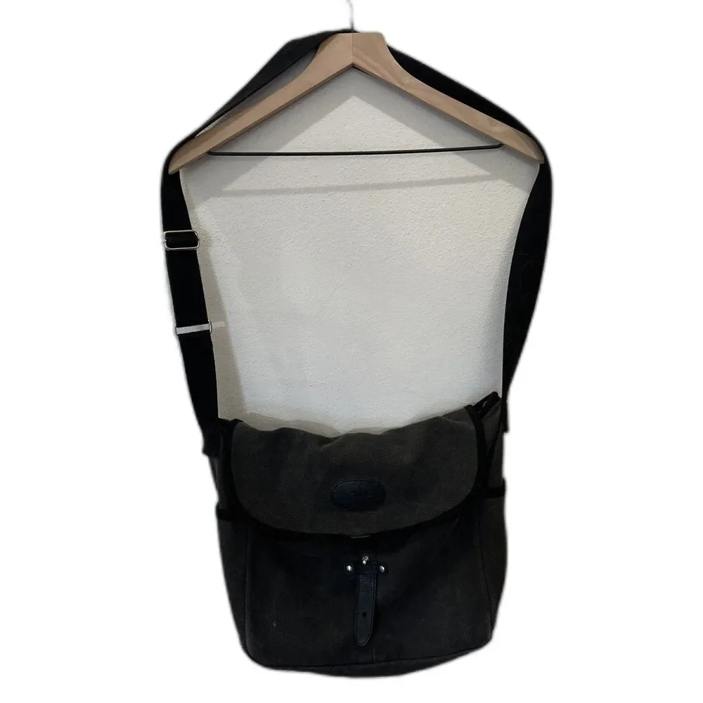 Levenger Canvas Gray & Black Leather Trim Messenger Crossbody Bag